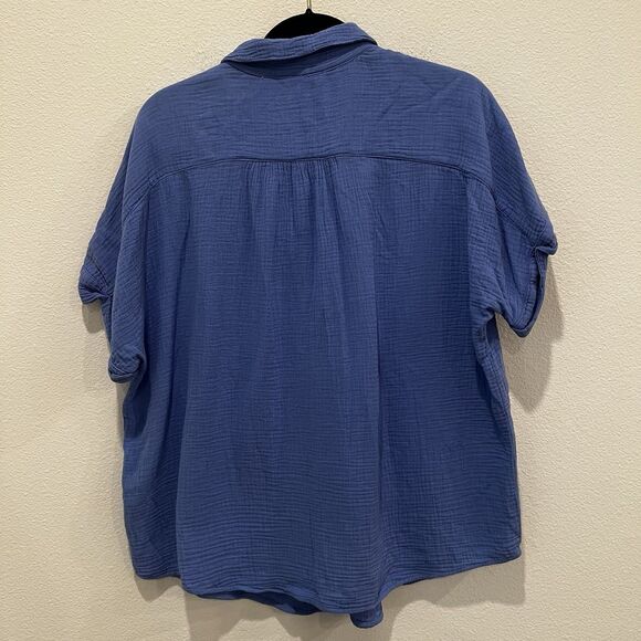CMC Color Me Cotton Blue Gauzy Cotton Shirt Sz L Oversized Lagenlook Modest - Picture 5 of 8